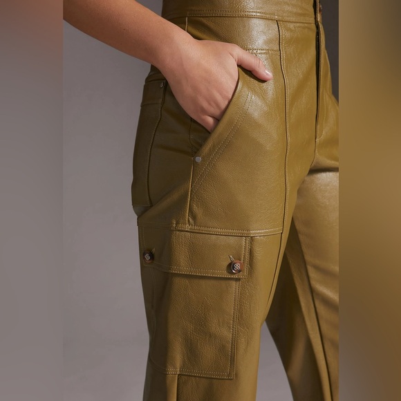By Anthropologie faux leather barrel leg utility‎ pants size 6 - Picture 2 of 9